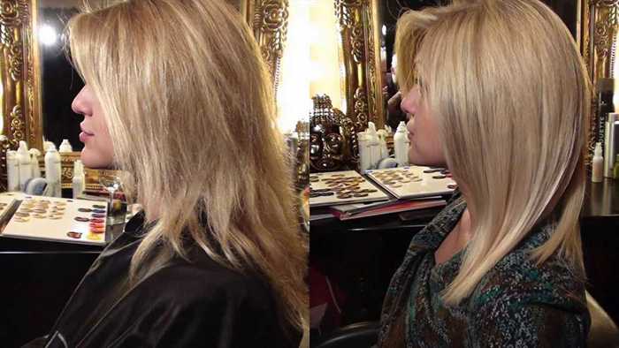Волосы до и после стрижки горячими ножницами - фото: