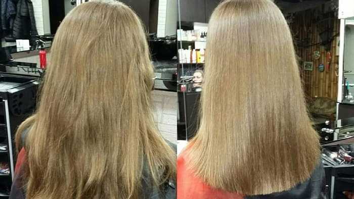 Волосы до и после стрижки горячими ножницами - фото: